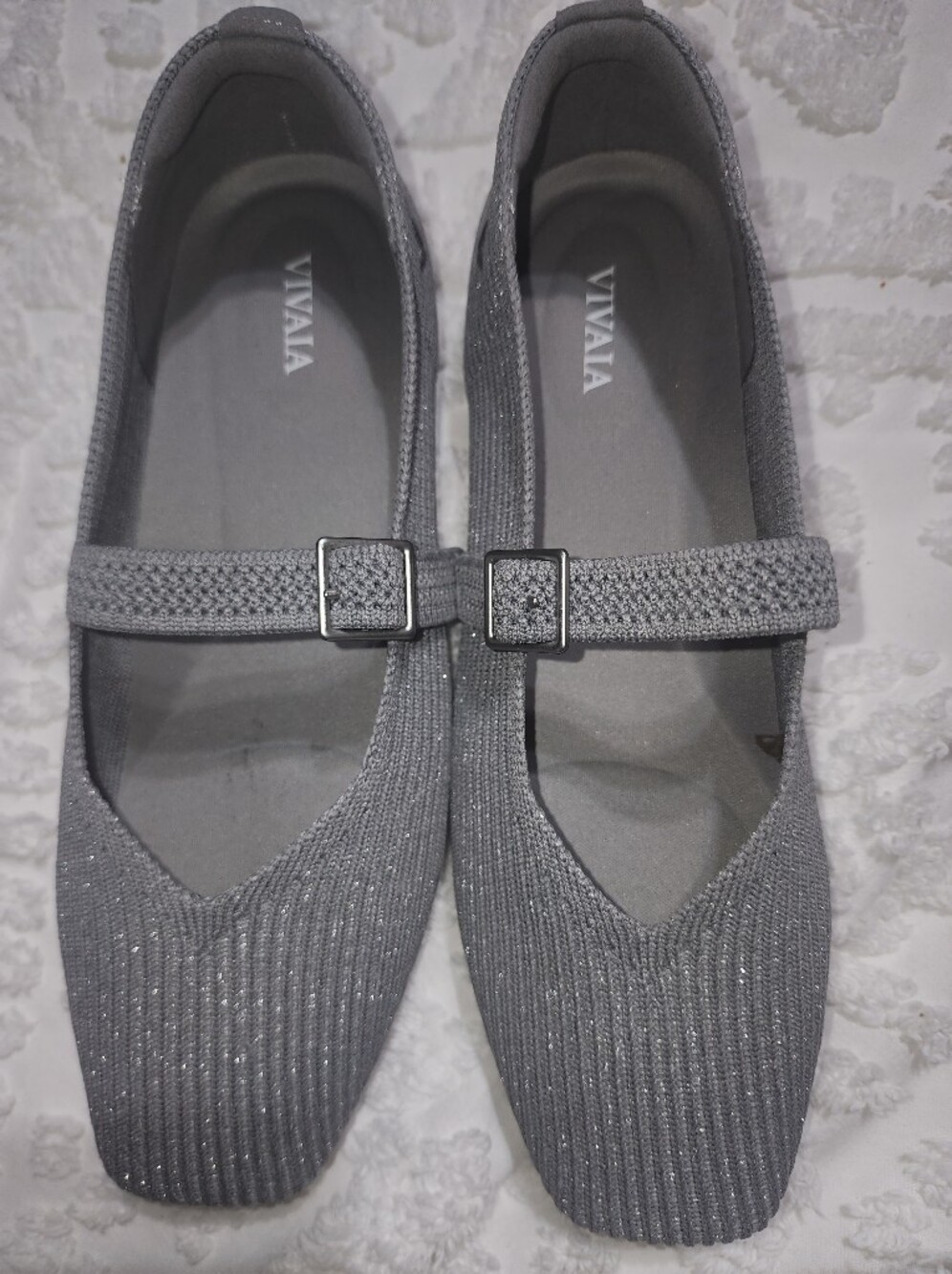 Vivaia "Margot" Silvery Gray Mary Jane Knit Flats, Size 7.5 - Picture 2 of 9